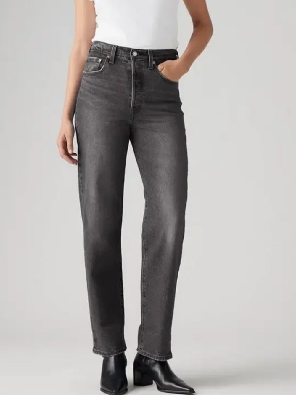Levi's Strauss Black Worn Ribcage Straight Ankle Jeans High Waist Womens Size 25